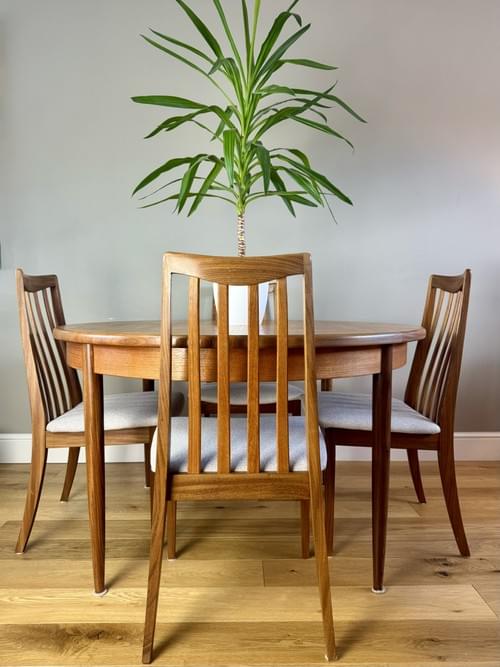 SOLD G Plan Round Extending Dining Table & Chairs, Set of 4