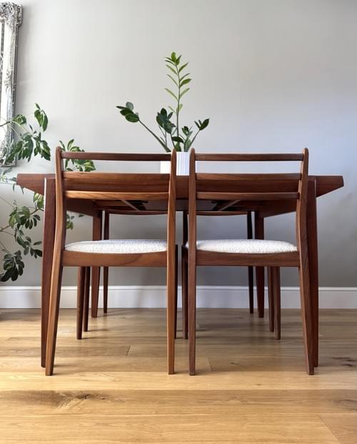 SOLD 1960s Teak Extending Dining Table by BCM Bath Cabinet Makers & 4 G Plan V Wilkins Chairs
