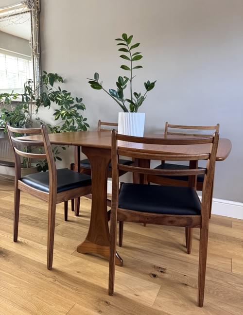 NEW LISTING G Plan 1970s Teak Gateleg Table with G Plan Victor Wilkins Chairs, Set of 4