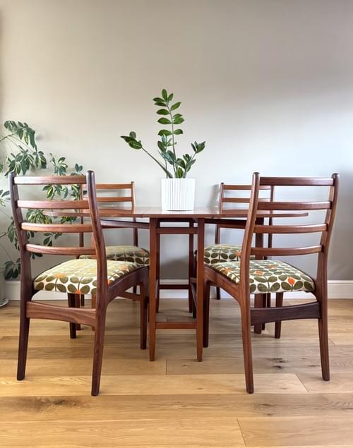 SOLD G PLAN Mid-Century Modern Dining Chairs, Set of 4 with Gate-Leg Table