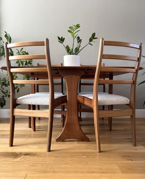 SOLD G PLAN Mid-Century Modern Drop-Leaf Table & Chairs, Set of 4