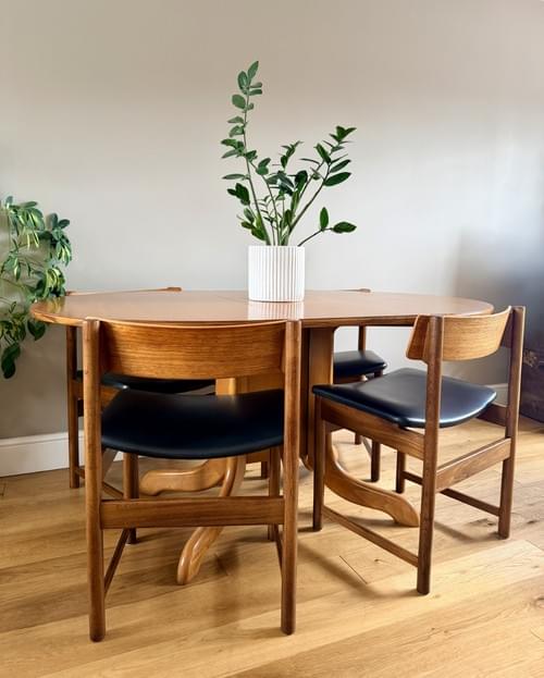 NEW LISTING Morris of Glasgow 1960s Oval Drop Leaf Gateleg Dining Table and Chairs, Set of 4