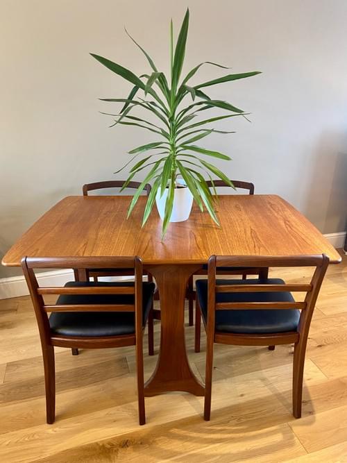 G Plan Set of 4 Dining Chairs with Mid-Century Modern Gate-Leg Dining Table