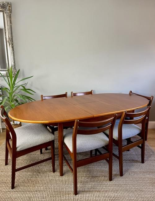 SOLD Jentique Teak 1970s Oval Extending Dining Table with Set of 6 Chairs