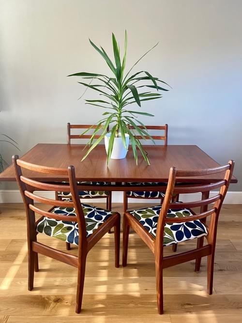 SOLD RARE G Plan Kofod Larsen Extending Teak Dining Table with Four G Plan Chairs