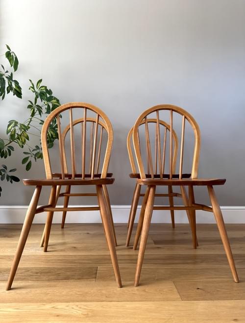 SOLD Ercol Blonde 1960s Windsor Hoop Back Dining Chairs Model 400, Set of 4