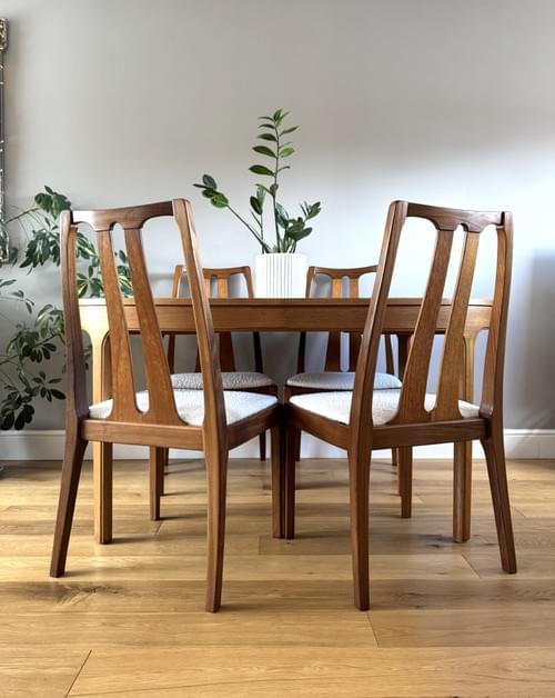 SOLD Nathan 1970s Vintage Retro Mid Century Teak Oval Dining Table & Chairs, Set of 4