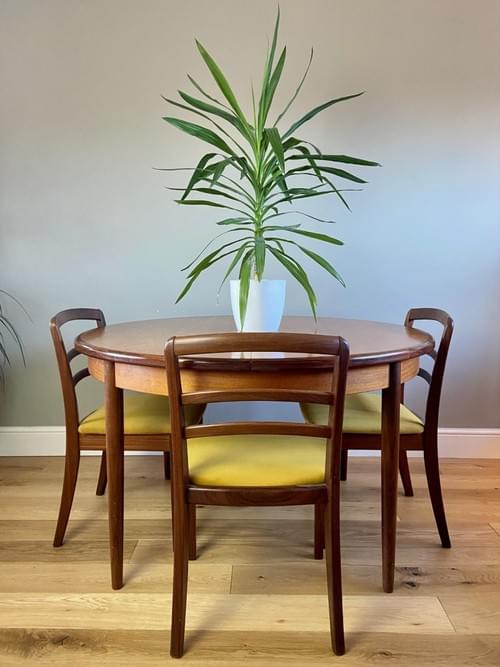 SOLD G Plan Round Dining Table with a Set of 3 G Plan Mid-Century Teak Dining Chairs