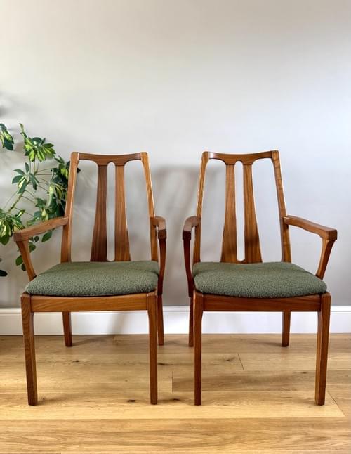 SOLD 1970s Vintage Retro Mid Century Teak Nathan Carver Chairs, Set of 2