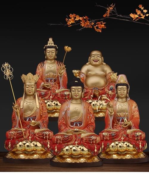 精品纯铜全堂佛像、释迦牟尼佛、弥勒佛、观音菩萨、地藏菩萨、大势至菩萨。