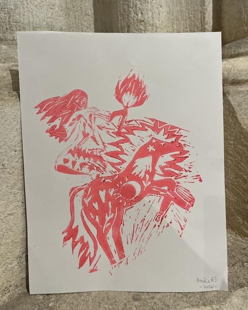 Linogravure cheval de feu