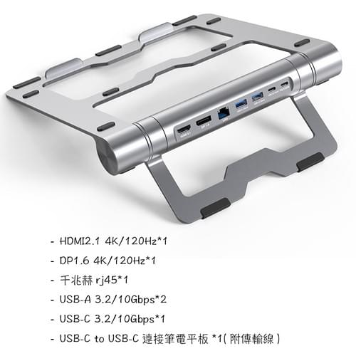 筆電支架,筆電散熱架,筆電HUB支架,平板HUB支架,HUB擴展塢集線器,HUB Docking Station,HDMI/DP雙輸出