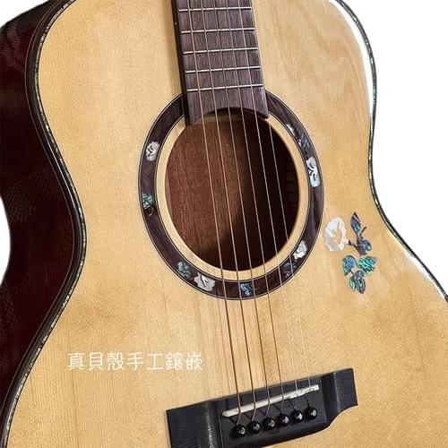 民謠吉他,實木民謠吉他,36吋mini旅行吉他,實木雲杉桃花心玫瑰木吉他,吉他鑲貝經典收藏款,封閉式弦鈕,六弦鋼弦民謠琴