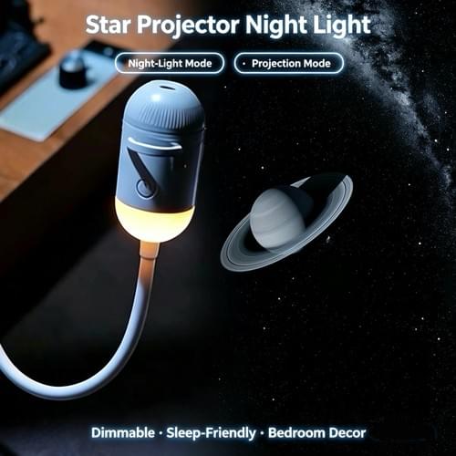 USB Flexible Star Projector Night Light Touch Sensor 2 Modes, 360 Adjustable Bendable Tube Dimmable