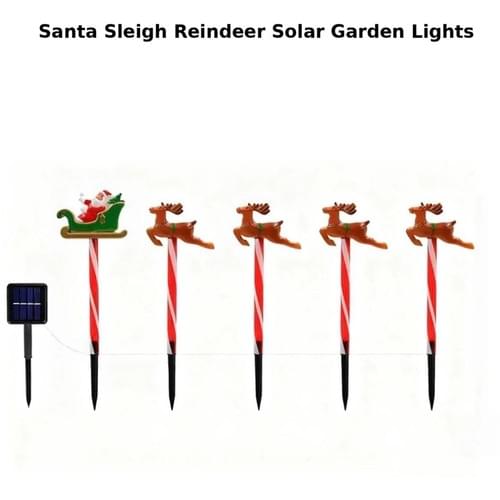 Santa Sleigh Reindeer Solar Garden Lights Set of 5,Warm White Waterproof Auto On/Off,Xmas Yard Decor