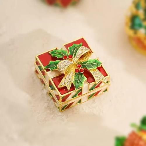 Christmas Enamel Square Ring Box - American Holiday Gift Storage Ornament Desktop Decoration