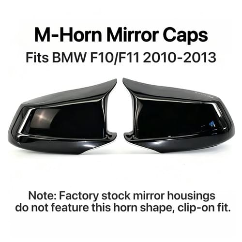 M Style Horn Mirror Caps Gloss Black / Carbon Fiber For BMW 5 Series F10 2010-2013 Pair