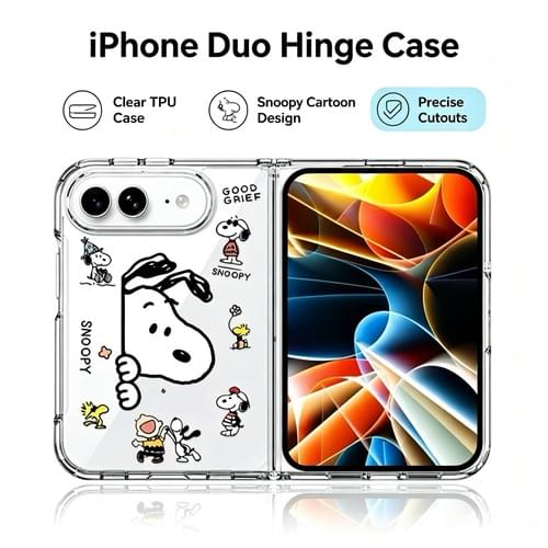 For iPhone Duo Hinge Phone Case | Cute Snoopy Cartoon Clear Soft Shockproof Cover