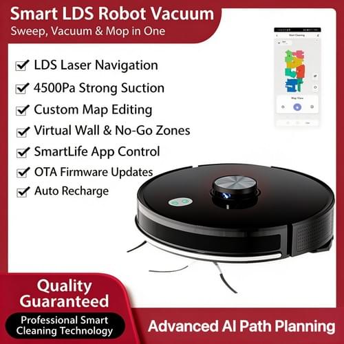 4500Pa LDS Robot Vacuum Cleaner 3-in-1 Sweep Mop Laser Navigation Smart Life APP for Pet Hair Floors