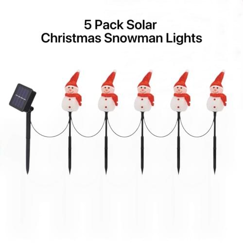 Solar Christmas Snowman Pathway Lights Set of 5,Warm White Waterproof,4 Colors
