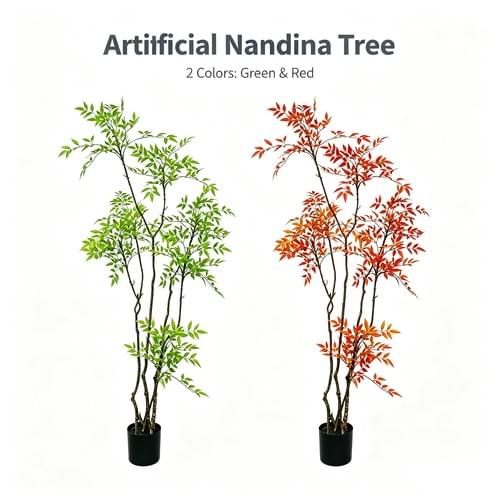 Artificial Nandina Plant Fake Green/Red Foliage Potted Decor 1.5/1.8/2.1M Indoor Outdoor