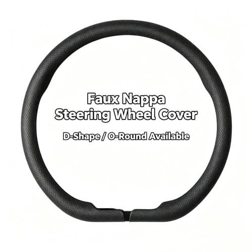 1.7mm Thin Faux Nappa Leather Steering Wheel Cover, Snap On Fit O Round & D Flat-Bottom