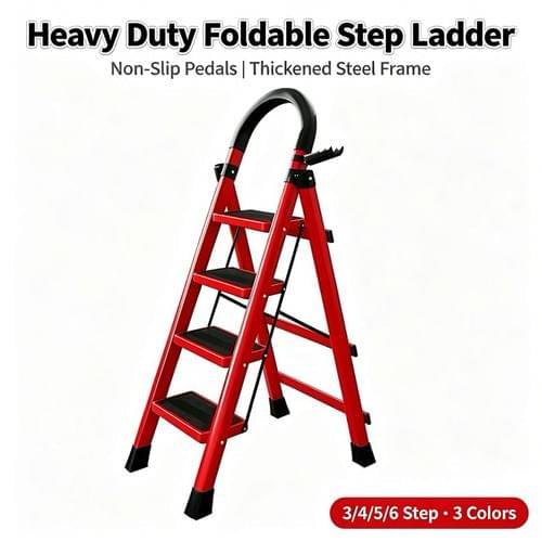 3/4/5/6 Step Foldable Step Ladder Heavy Duty Steel Non Slip Safety Stool for Home Kitchen Office