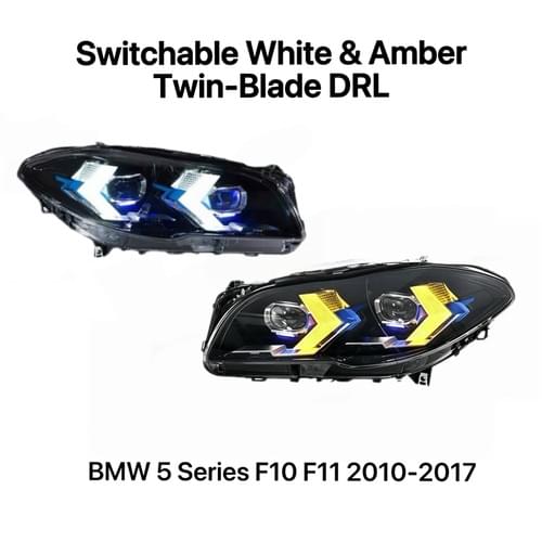 LED Headlights Assembly White/Amber Arrow DRL Compatible With BMW 5 Series F10 F11 Pre‑LCI LCI 10‑17