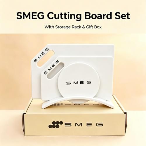 SMEG Cutting Board Set 3‑Pcs With Storage Stand, Non‑Slip Kitchen Chopping Boards For Food Prep