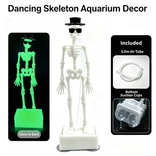 Aquarium Skeleton Decor Air Pump Driven Dancing Fish Tank Ornament Halloween Glow