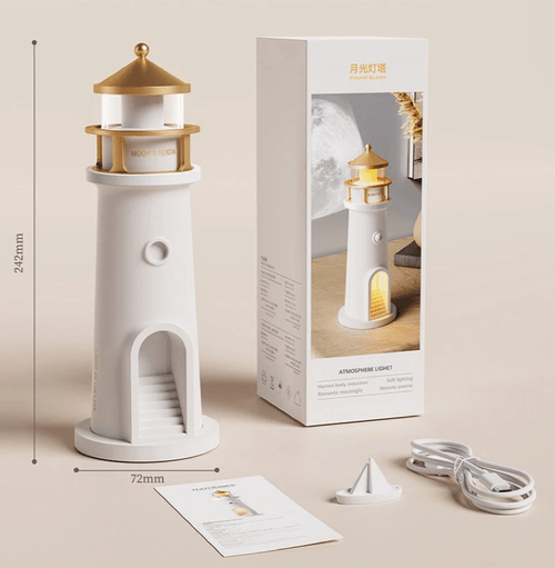 Creative Lighthouse Projector Night Light - Wireless Bluetooth Speaker, High-End Bedroom Bedside Amb