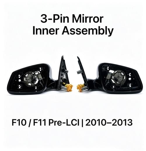 Side Mirror Assembly Base Motor + Gloss Black Outer Housing Pair For BMW 5 Series F10 F11 Pre-LCI