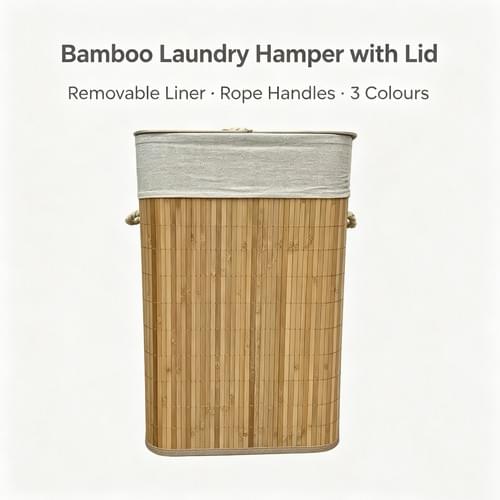 Bamboo Laundry Hamper With Lid Removable Liner Rope Handles Storage Basket