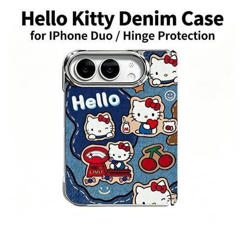 Hello Kitty Denim Case for iPhone Duo, Electroplated Hinge Protection Cover