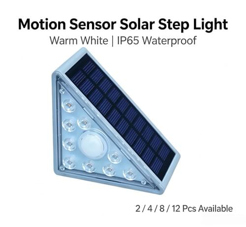 Solar Step Lights, IP65 Waterproof, Motion Sensor & Always‑On, Warm White LED for Garden Patio