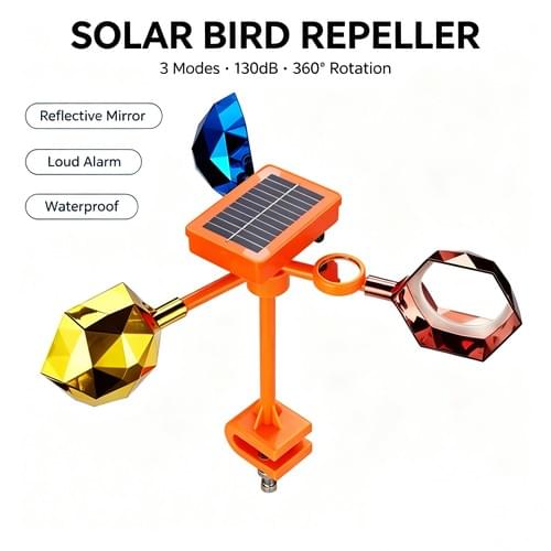 Solar Bird Repeller 3 Modes 130dB Alarm 360° Waterproof for Garden Farm