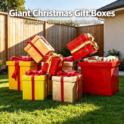 Giant Fiberglass Christmas Outdoor Decor, Gift Box Hot Air Balloon Reindeer Elf Boot