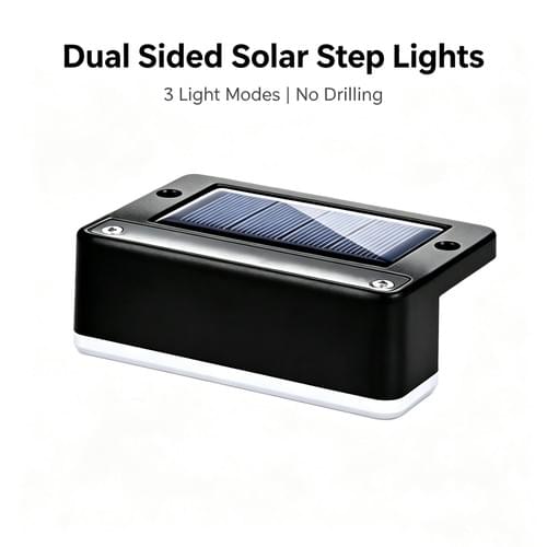 Solar Step Lights, Dual‑Sided LED No‑Drill Wall Lamp, IP65 Waterproof 3‑Modes for Garden Fence Patio