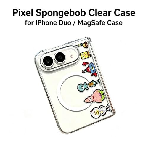 Pixel Spongebob Cartoon Clear Case for iPhone Duo | Hinge Protection | MagSafe Optional