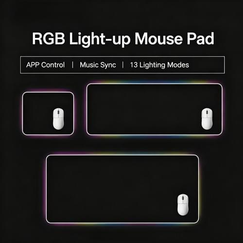 RGB LED Gaming Mouse Pad, APP Controlled Large Desk Mat with 13 Lighting Modes