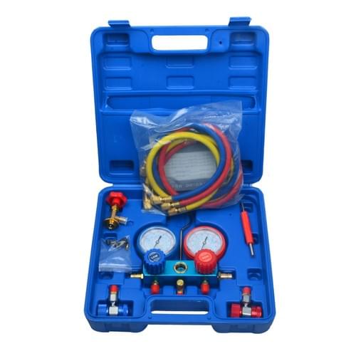 SK1553 4 Way AC Manifold Gauge Set R134a r134 R410A R404A R22 w/Hoses Coupler Adapters