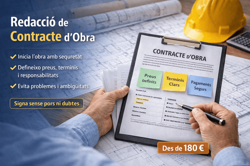 Redacció de nou contracte d’obra. "Per evitar sorpreses abans d’iniciar l’obra".