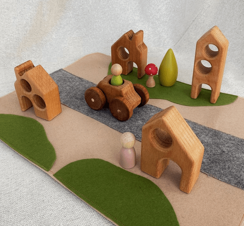 Wooden Houses Car Set