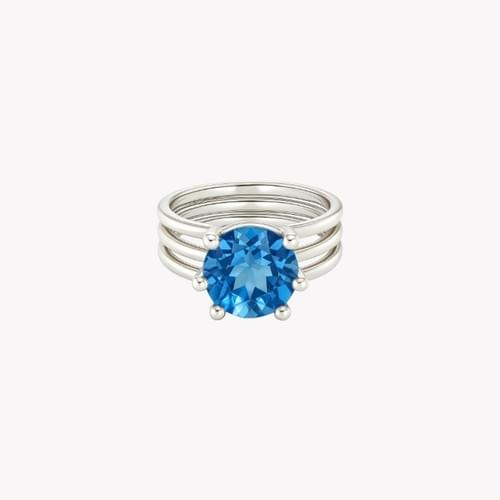 Ring in Silver set with one Round Swiss Blue Topaz Size 53