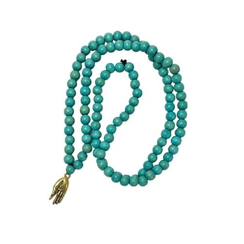 Mala with 108 Wood Beads in Blue and a Hand