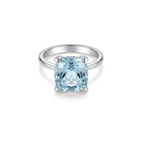 Ring in Silver with one Big Facetted Square, Light Blue Topaz Cushion Cut Size 17