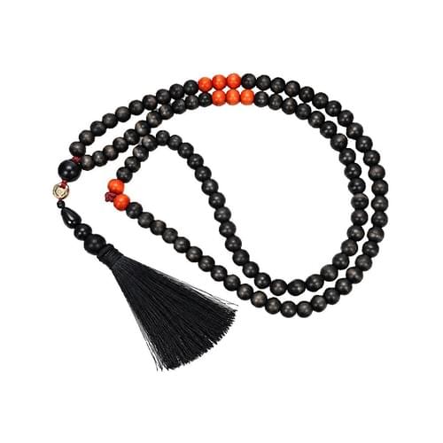 Mala with 108 Wooden Beads in Black and Red with Tassel