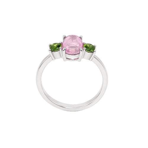 Silver Ring with 3 cabochon Tourmaline 53