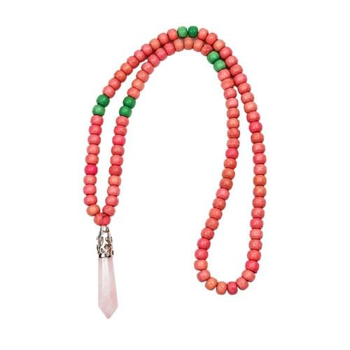 Mala with 108 Wooden Beads Red and Green with Pendulum