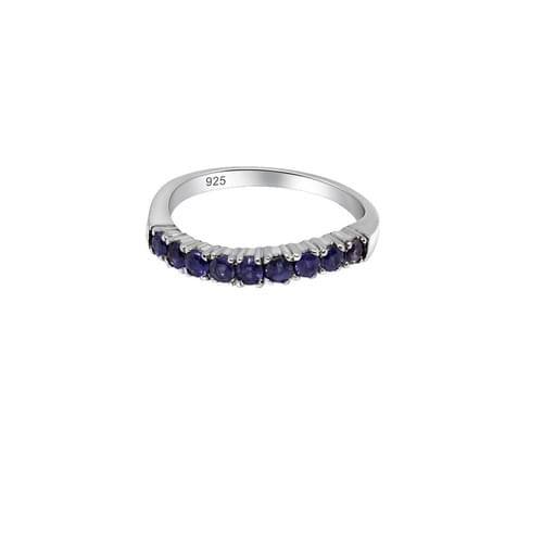 Ring in Silver set with 9 dark blue Sapphire size 58